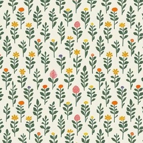 Springtime Flowers in Orange, Pink and Yellow on Ivory (Small Ditsy Variation)