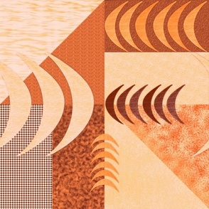 Minimalist textured Mid Century Modern geometric triangles, rectangles and crescents 12” Orange, jonquil, cream, peach