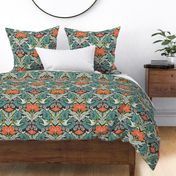 Arts and Crafts Revival, orange and mint