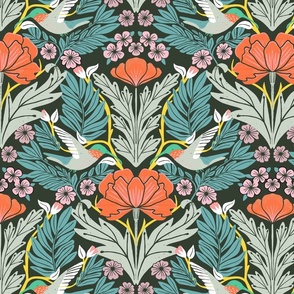 Arts and Crafts Revival, orange and mint