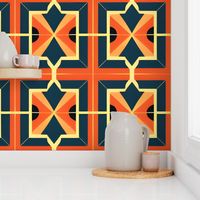 Orange and Blue Geometric Art Deco