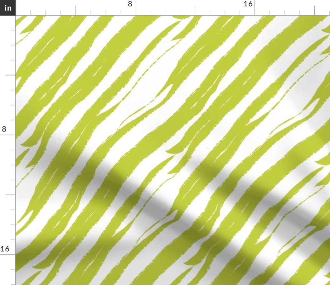 Rugged Stripes, Diagonal, Lime Green on Off-White