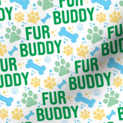 Fur Buddy - Dog Fabric - FurBuddy Dog Fabric, Dog Bandana Fabric, Paws Bones, Green and Yellow - LAD22