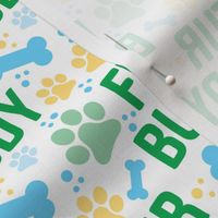 Fur Buddy - Dog Fabric - FurBuddy Dog Fabric, Dog Bandana Fabric, Paws Bones, Green and Yellow - LAD22