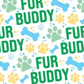 Fur Buddy - Dog Fabric - FurBuddy Dog Fabric, Dog Bandana Fabric, Paws Bones, Green and Yellow - LAD22