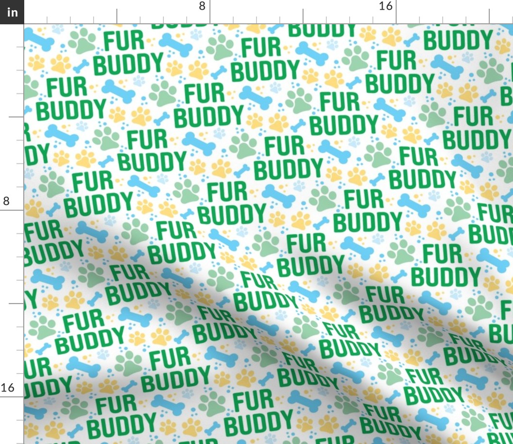 Fur Buddy - Dog Fabric - FurBuddy Dog Fabric, Dog Bandana Fabric, Paws Bones, Green and Yellow - LAD22