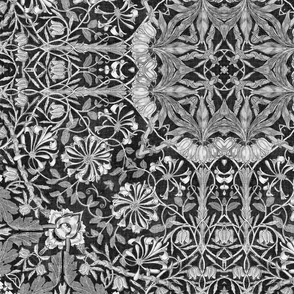 William Morris Flourish Tile Pattern Greyscale