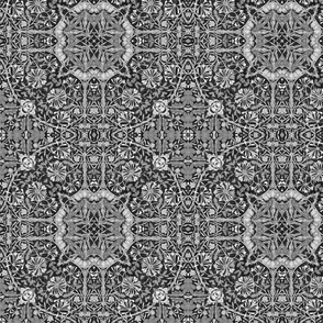 William Morris Flourish Tile Pattern Greyscale Smaller Scale