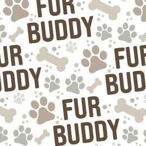 Fur Buddy - Dog Fabric - FurBuddy Dog Fabric, Dog Bandana Fabric, Paws Bones, Tan and Brown - LAD22