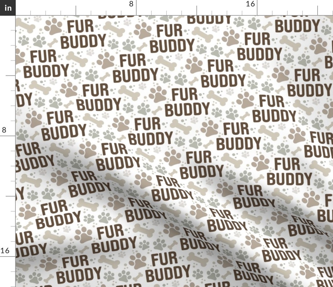 Fur Buddy - Dog Fabric - FurBuddy Dog Fabric, Dog Bandana Fabric, Paws Bones, Tan and Brown - LAD22