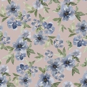Small - Indigo Florals - Blush Taupe