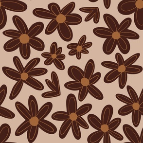 Retro flowers earth tones brown