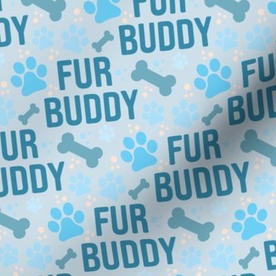 Fur Buddy - Dog Fabric - FurBuddy Dog Fabric, Dog Bandana Fabric, Paws Bones, Blue and Light Blue, I Love My Pet - LAD22