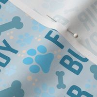 Fur Buddy - Dog Fabric - FurBuddy Dog Fabric, Dog Bandana Fabric, Paws Bones, Blue and Light Blue, I Love My Pet - LAD22