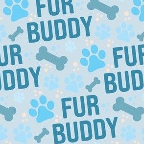 Fur Buddy - Dog Fabric - FurBuddy Dog Fabric, Dog Bandana Fabric, Paws Bones, Blue and Light Blue, I Love My Pet - LAD22