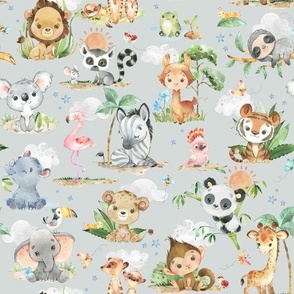 12” Wild Safari Animals (frost) Cute Baby Jungle Animals, 12” repeat