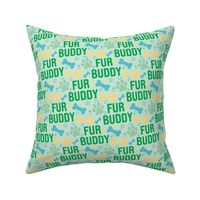 Fur Buddy - Dog Fabric - FurBuddy Dog Fabric, Dog Bandana Fabric, Paws Bones, Blue, Green, Yellow, I Love My Pet - LAD22