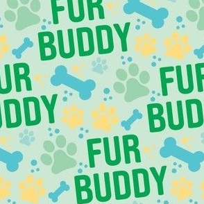 Fur Buddy - Dog Fabric - FurBuddy Dog Fabric, Dog Bandana Fabric, Paws Bones, Blue, Green, Yellow, I Love My Pet - LAD22