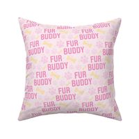 Fur Buddy - Dog Fabric - FurBuddy Dog Fabric, Dog Bandana Fabric, Paws Bones, Pink and Yellow, I Love My Pet - LAD22