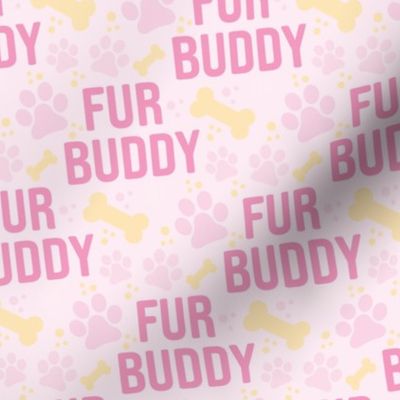 Fur Buddy - Dog Fabric - FurBuddy Dog Fabric, Dog Bandana Fabric, Paws Bones, Pink and Yellow, I Love My Pet - LAD22