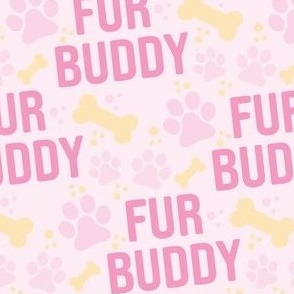 Fur Buddy - Dog Fabric - FurBuddy Dog Fabric, Dog Bandana Fabric, Paws Bones, Pink and Yellow, I Love My Pet - LAD22