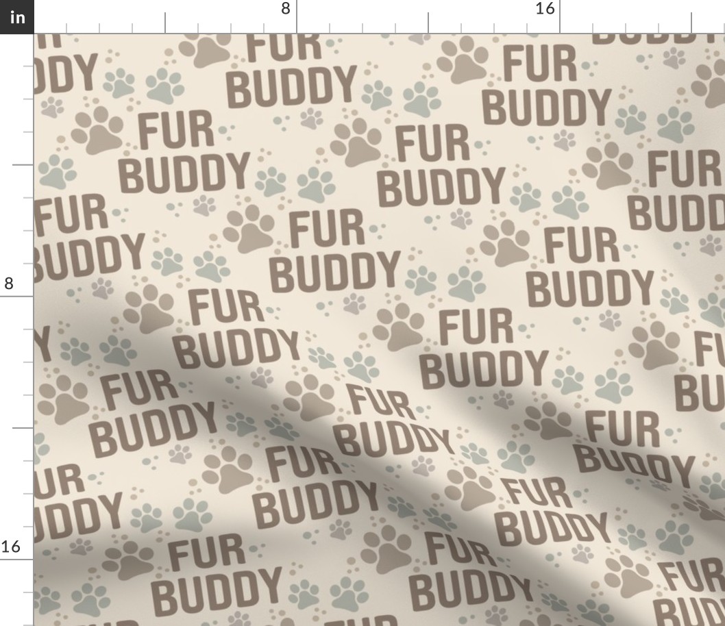 Fur Buddy - Dog Fabric - FurBuddy Dog Fabric, Dog Bandana Fabric, Paws Bones, Brown and Tan, I Love My Pet - LAD22