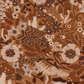  Harmony earth tones floral toadstools brown
