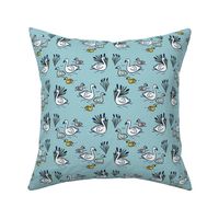 Swans and signets on light blue - mini scale - French style light blue, yellow, navy 