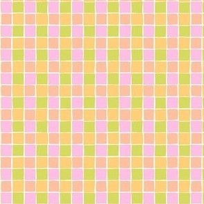 Checks - hand drawn squares - soft yellow_ pink_ peach and green - extra small