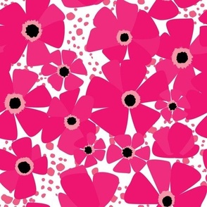 Poppies / hot pink / white