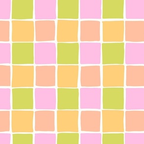 Checks - hand drawn squares - soft yellow_ pink_ peach and green - large