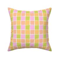 Checks - hand drawn squares - soft yellow_ pink_ peach and green - medium