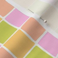 Checks - hand drawn squares - soft yellow_ pink_ peach and green - medium