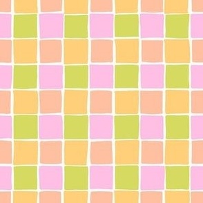 Checks - hand drawn squares - soft yellow_ pink_ peach and green - small