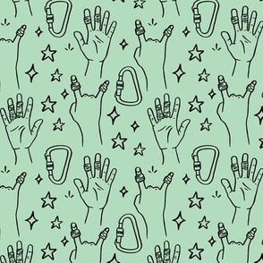 Small - Climbing hands in black hand drawn illustrations over green background