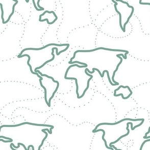 Crossing Oceans World Map Teal on White