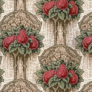 1910 Vintage Fruit and Floral Design in Red, Green, and Tan - Textured
