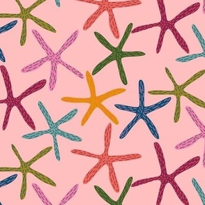 Rainbow Starfish On A Pink Background - Medium - 12x12