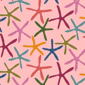 Rainbow Starfish On A Pink Background - Large - 24x24