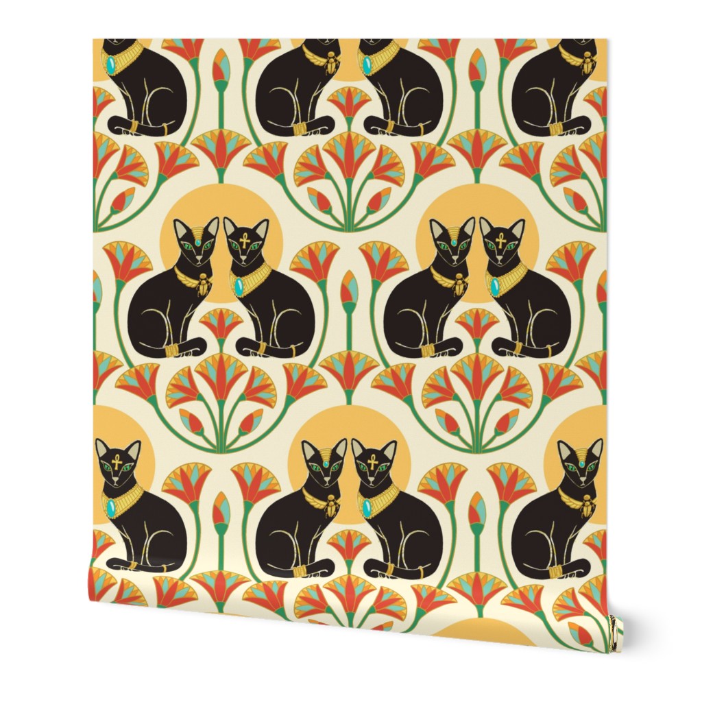 Egyptian Cats and Lotus Flowers