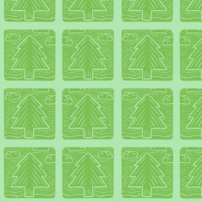 Very Green Evergreen Tree Block Print 