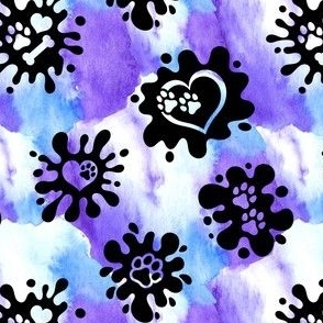 Purple and Blue Marble Paw Print Splash
