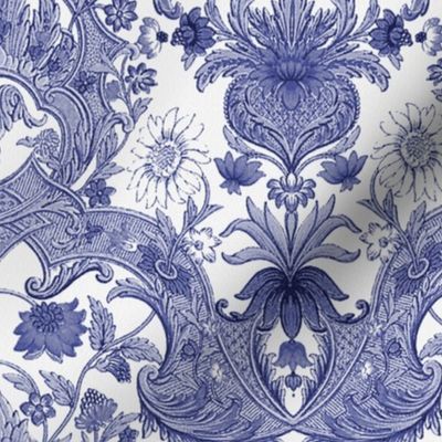Parrot Damask ~ Blue and White