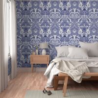 Parrot Damask ~ Blue and White