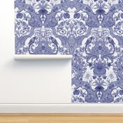 Parrot Damask ~ Blue and White