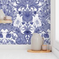 Parrot Damask ~ Blue and White