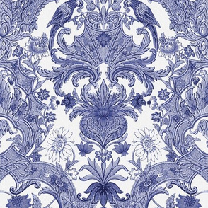 Parrot Damask ~ Blue and White