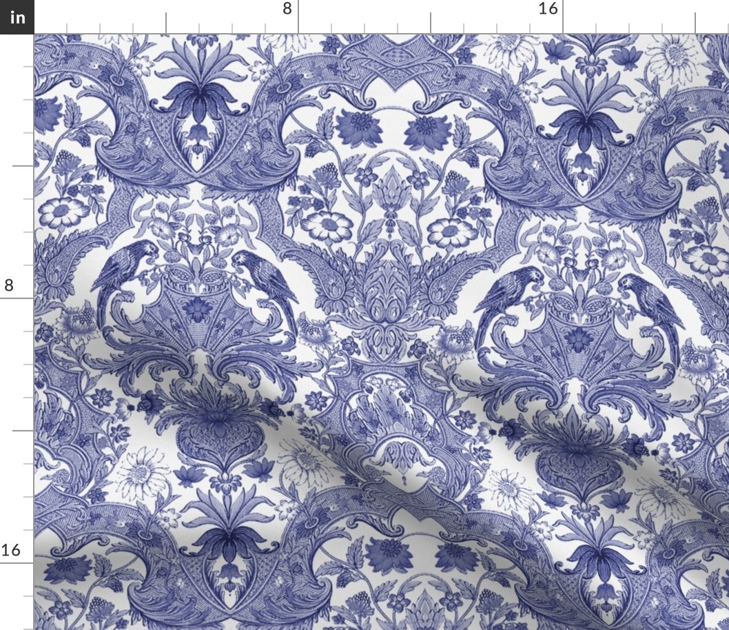 Parrot Damask ~ Blue and White
