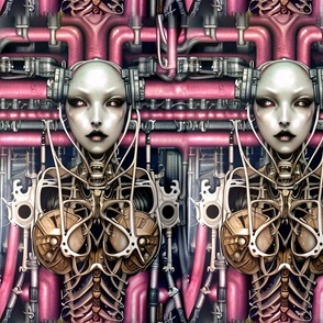 17 biomechanical bioorganic half naked nude female brown grey red bald woman cyborg robot android tentacles monsters cables wires cybernetics circuit board machine demons breast aliens sci-fi  science fiction futuristic flesh Halloween body horror scary h
