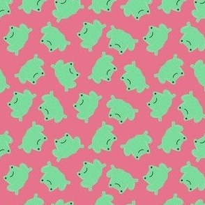 small scale frogs on pink